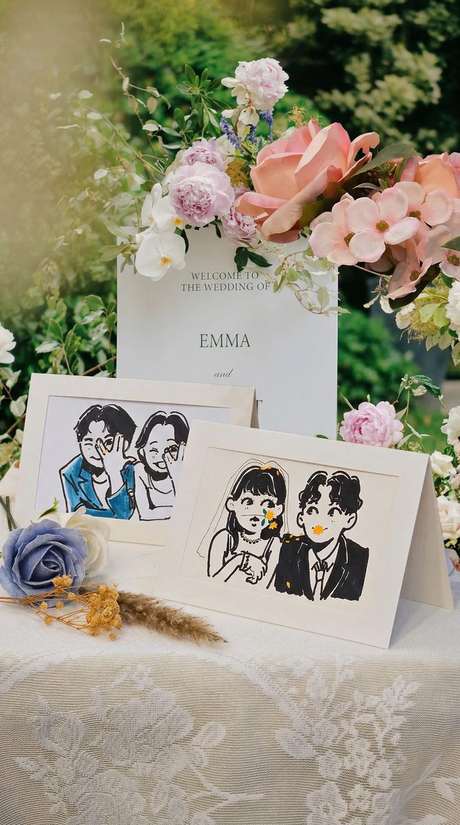 Full-colour Just Married couple portrait